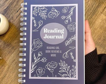 読書日記、スパイラル綴じの書評日記（プロンプト付き）、A5ソフトカバー、かわいい花柄の読書好きへのギフト、100件のレビュー、TBRトラッカー、読書記録
