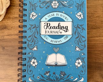 Reading Journal, 100 Book Review Journal, Blue Spiral Reading Log Book, Book Lover Gift for her, Book Tracker with prompts, A5 Notebook