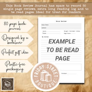 Lese Tagebuch, Buchkritik Tagebuch mit Notizen, Botanical Cottagecore A5 Softcover, Geschenk für Buchliebhaber, 50 Bewertungen, TBR Tracker, Lesetagebuch Bild 5