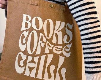 Book Tote Bag for Readers, Reusable Cotton Canvas Shopping Bag with Fastening, Retro Print, Gift for Book Lovers