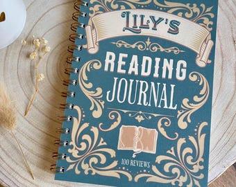 Personalised Reading Journal, 100 Book review Journal with prompts, A5 Softcover Spiral, Reading Tracker