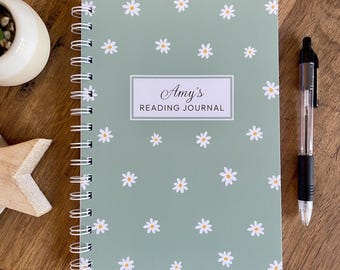 A5 Spiral Personalised Reading Journal, Floral Neutral Book Tracker, Softcover To Be Read List, Handmade Thick Pages Prompted Notebook