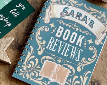Personalised Reading Journal, 150 Book review Journal with prompts, A5 Softcover Spiral Book Lover Gift, Present for avid reader