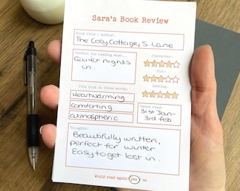 Personalised Small Book Review Notepad, Handmade A6 Tear Off Reading Tracker for Reviewing and Rating Books