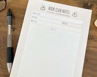 Personalised Book Club Notepad, Reading Notes Pad, Custom Book Club Meeting Gift