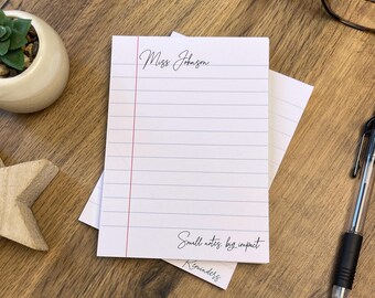Personalised Teacher Notepad, Custom Name A6 Tear Off Pad, Lined Writing Pad, Teacher Appreciation Gift, End Of Year Thank You Gift
