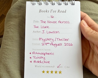 TBR Book or Books I’ve Read Journal, A6 Hardback Reading Tracker, Book Lover Gift, 50 Page Flip Book, Gingham Journal