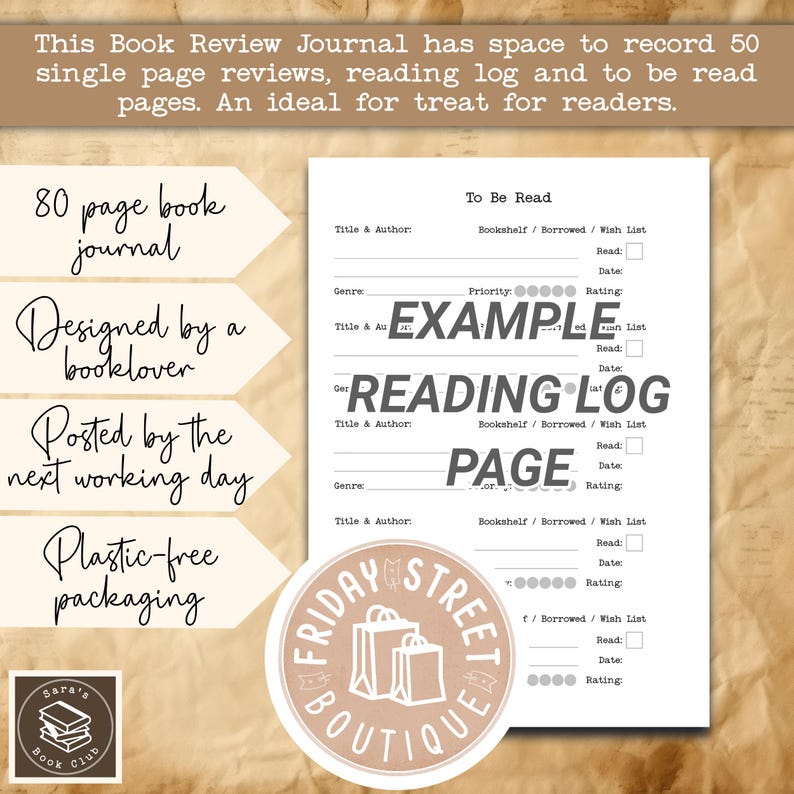Lese Tagebuch, Buchkritik Tagebuch mit Notizen, Botanical Cottagecore A5 Softcover, Geschenk für Buchliebhaber, 50 Bewertungen, TBR Tracker, Lesetagebuch Bild 7
