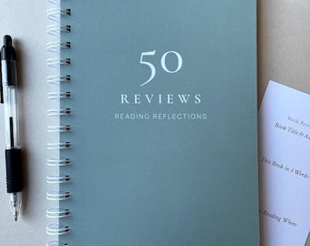 Book Review Journal Double Page, 25 50 80 Reviews, Reading Tracker A5 Spiral, Thick Pages Book Lover Gift