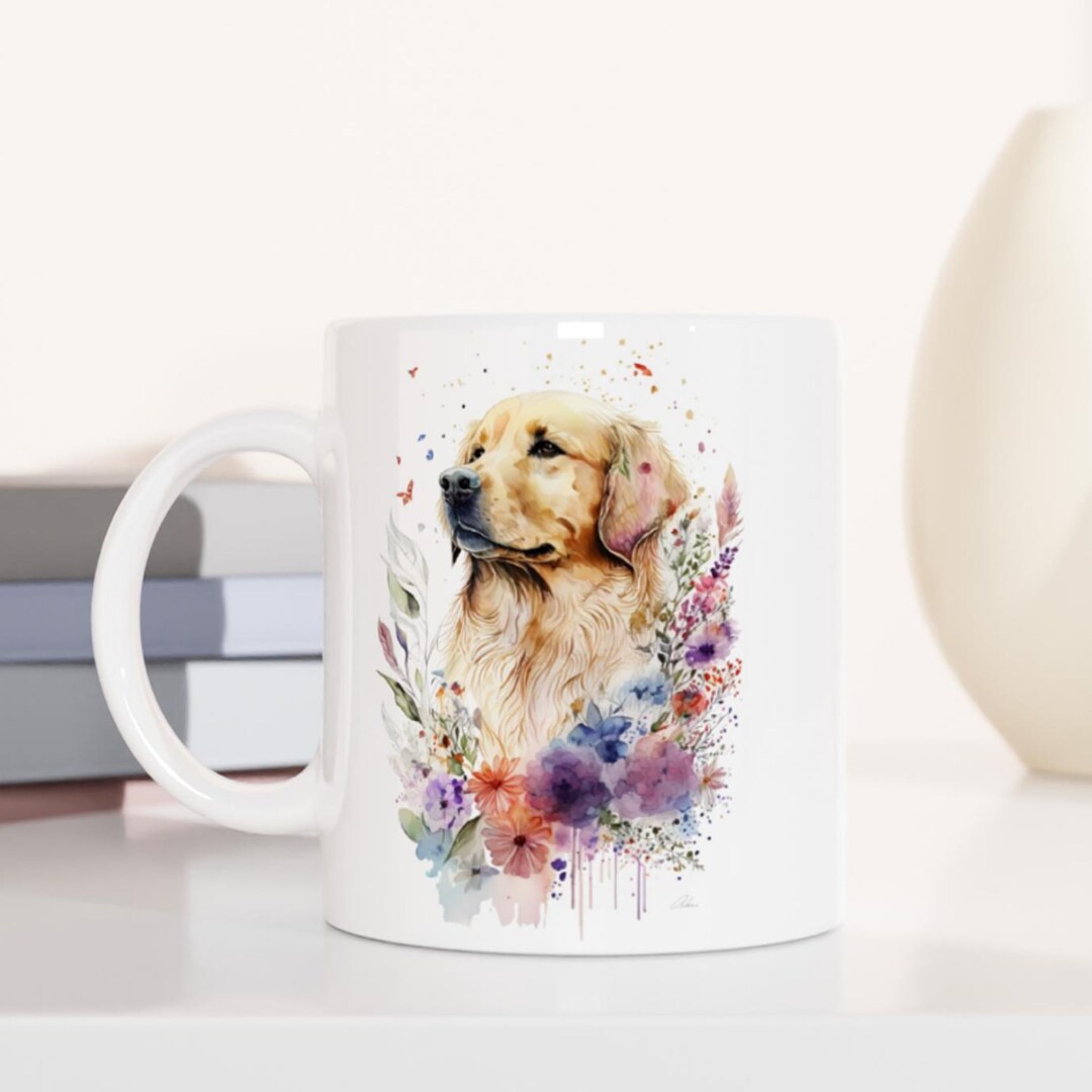 Golden Retriever Cup Golden Retriever Art Mug Floral Etsy