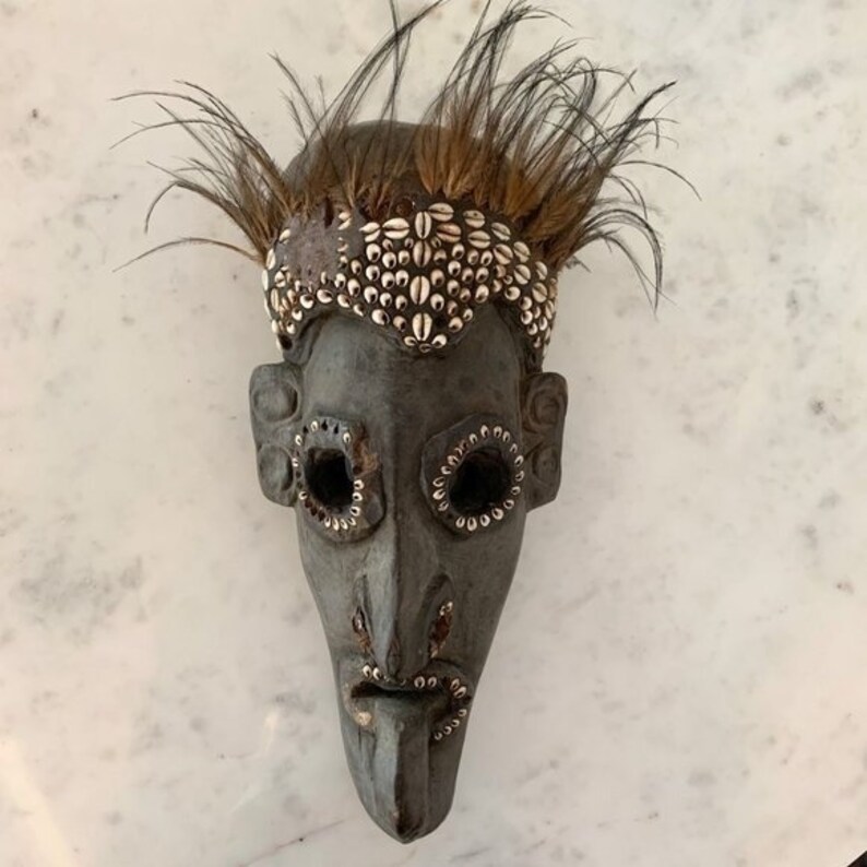 Vintage African Wood Mask With Cowrie Shells and Feathers - Etsy