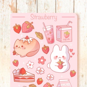 Cute Strawberry Sticker Sheet, Pink Stickers