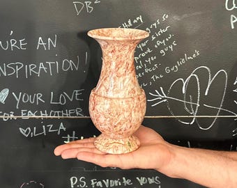 Hand Carved PINK ONYX Solid 8 Inch Tall VASE- Puebla, Mexico