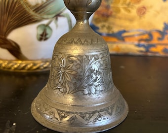 Vintage Heavy Brass Bell/Candle Holder Etched With Leaves 3.75"