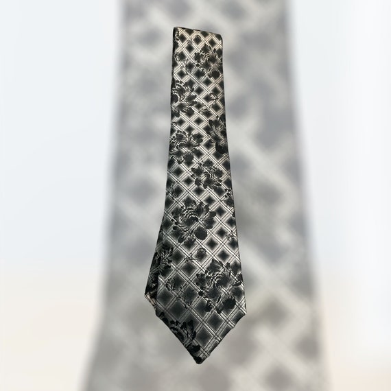 Irvine Park Black, Grey and Silver Tie with Flower