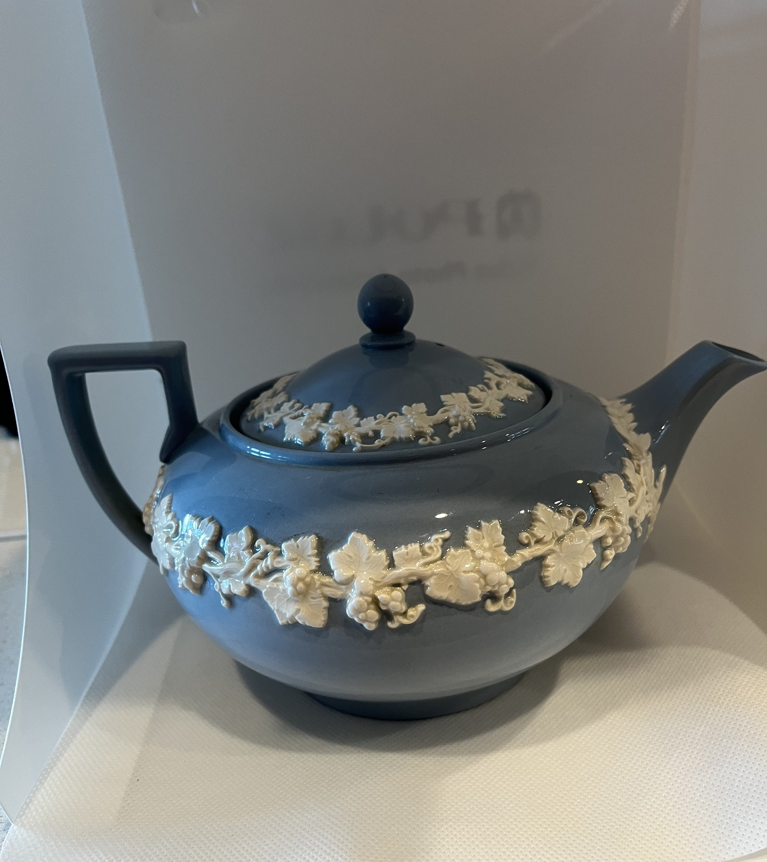 Wedgewood Teapot With Lid Embossed Queensware Cream on Lavender Plain