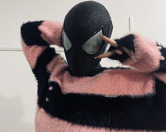 Máscara negra de Spiderman para cosplay, con carcasa facial y lentes, réplica de utilería de película para usar en Comics Con