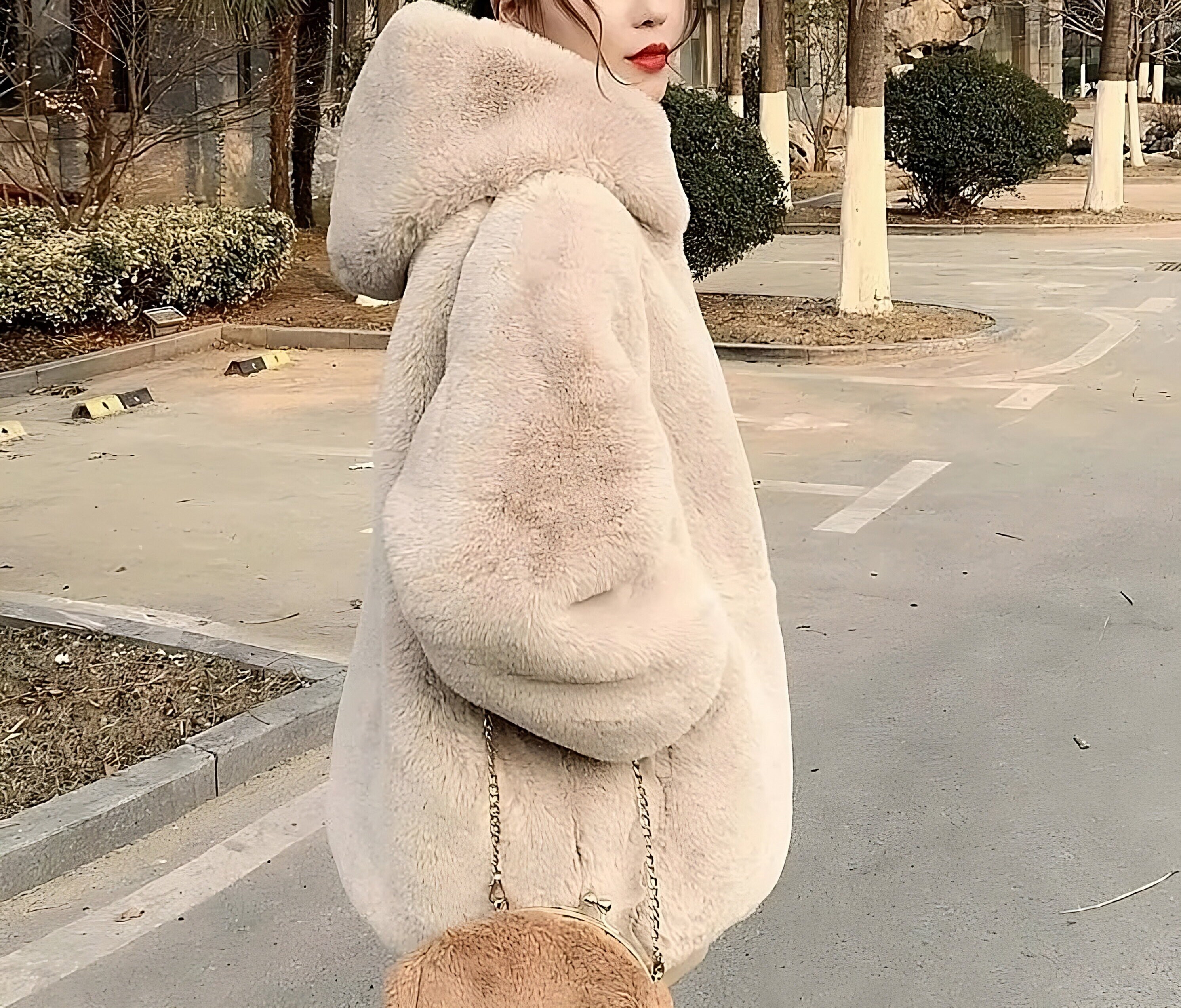 Ro Faux Fur Coat Women Casual Korean Hoodies Furry Thick Warm Faux