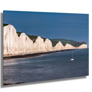 Seven Sisters, East Sussex  white cliffs panoramic wall art, coast, sea, Cuckmere Haven, Belle Tout lighthouse, coast view, original photo