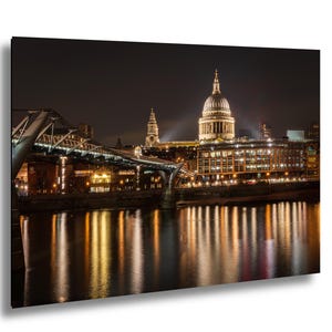 St Paul's Cathedral & Millennium Bridge Night Cityscape: London Photo Print