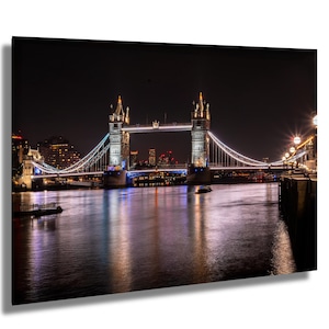 Tower Bridge London, night photo, River Thames Wall Art, canvas print, Tower Art, Bridge, London, Poster Wall Art, River Thames, British art