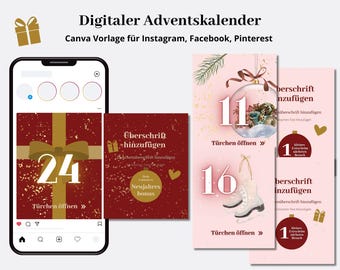 Modèle de calendrier de l'Avent pour les réseaux sociaux « Rêve d'hiver », modèles Canva pour Instagram, Facebook et Pinterest