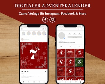 Digital Advent Calendar Instagram Template, Social Media Template Canva for Instagram, Facebook, Digital Product, Templates Christmas