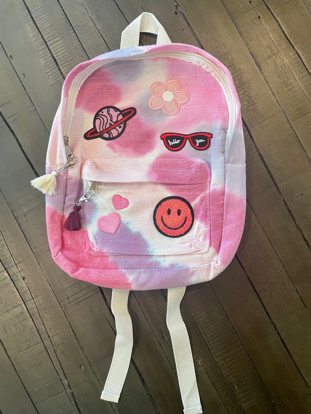 Tiedye Mini Backpack With Patches and Tassels Pink Etsy