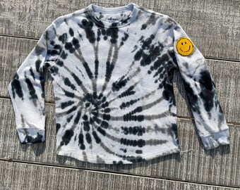 Girls M Waffle thermal tie-dye, black and white