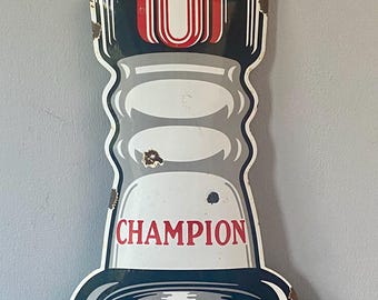 Champion Spark Plug Enamel Sign: Vintage Auto Dealer Advertising, 80cm