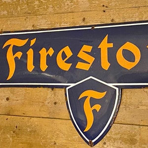 Rare Firestone Huge Enamel Metal Tyre Dealer Sign Garage Automobilia Dealership Tire Shop Dealership Workshop Showroom National Benzole Old
