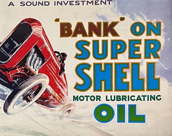 Vintage Shell Oil Enamel Sign, Brooklands Racetrack Auto Racing