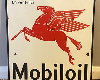 Rare Mobiloil Enamel Sign: French Pegasus, Garage Automobilia (66x56cm)