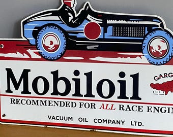 Mobiloil Gargoyle Enamel Sign: ERA Racing Car, Garage Automobilia