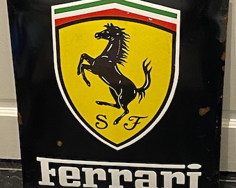 Vintage Ferrari Enamel Dealership Advertising Sign – Large 1980s Auto Decor