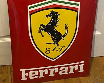 Rare Large Ferrari Enamel Dealership Sign - 1980s Advertising Display