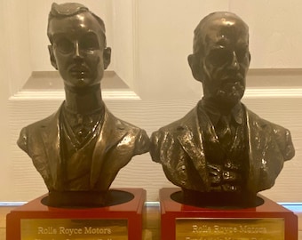 Rare - A pair of Rolls Royce bronze busts of Frederick Henry Royce and Charles Stewart Rolls Dealership Dealer Showroom Advertising RR Sign