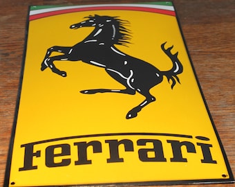 Rare Large Ferrari Dealership Enamel Sign, Cavallino Rampante Art