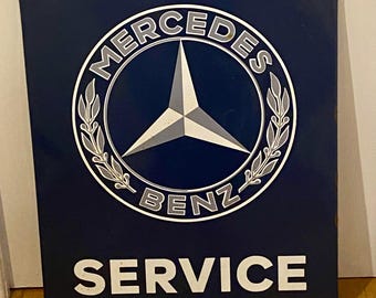 Vintage Mercedes Benz Service Enamel Sign Automotive Garage Decor