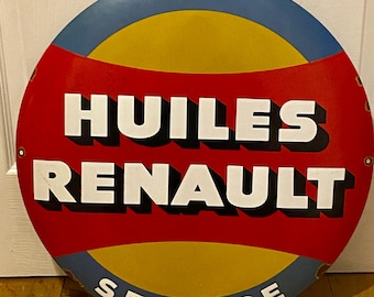 Vintage Huiles Renault Service Enamel Sign: French Garage Automobilia