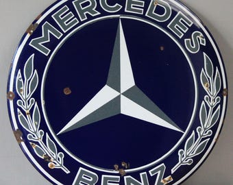 Vintage Mercedes Benz Service Enamel Sign, Automotive Garage Decor