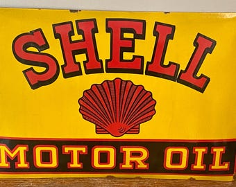 Large Shell Motor Oil Sign - Vintage Enamel Automotive Advertising