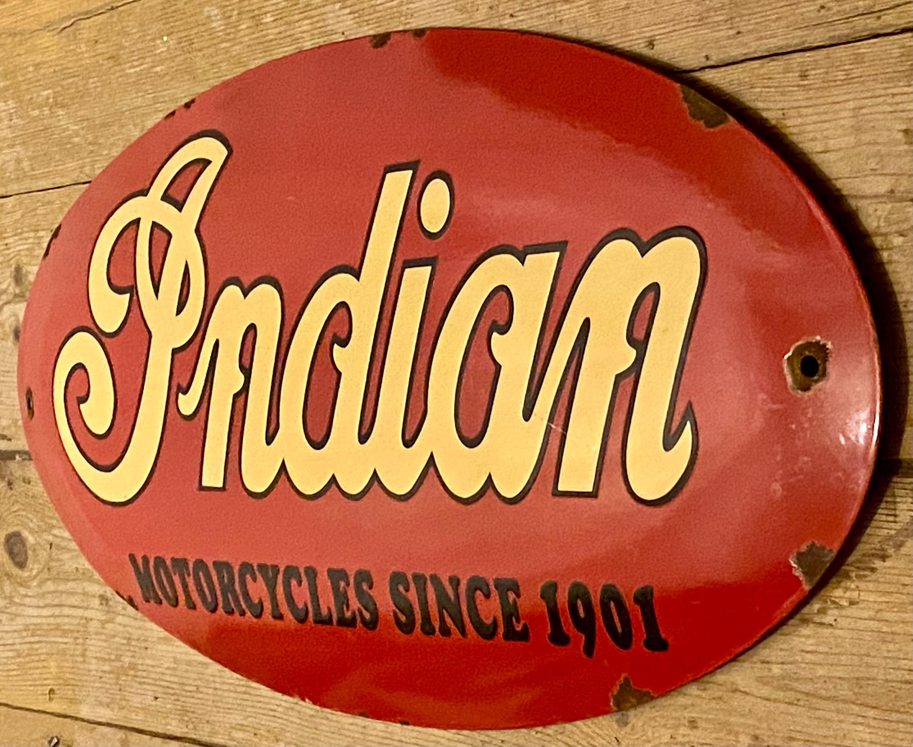 Vintage Indian Motorcycles Enamel Sign: Motorbike Dealer