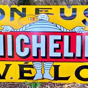 Rare Michelin Man Sign Tyres Pneus Tyre Dealer Metal Bike Shop Workshop Bicycle Tires Bib Bibendum Cycle Guide Cycling Advertising Signed