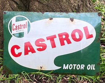 Rare Large Castrol Motor Oil Enamel Sign, Vintage Garage Automobilia