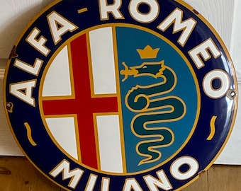 Rare Alfa Romeo Enamel Sign Garage Milano Dealership Dealer Showroom Advertising Sign