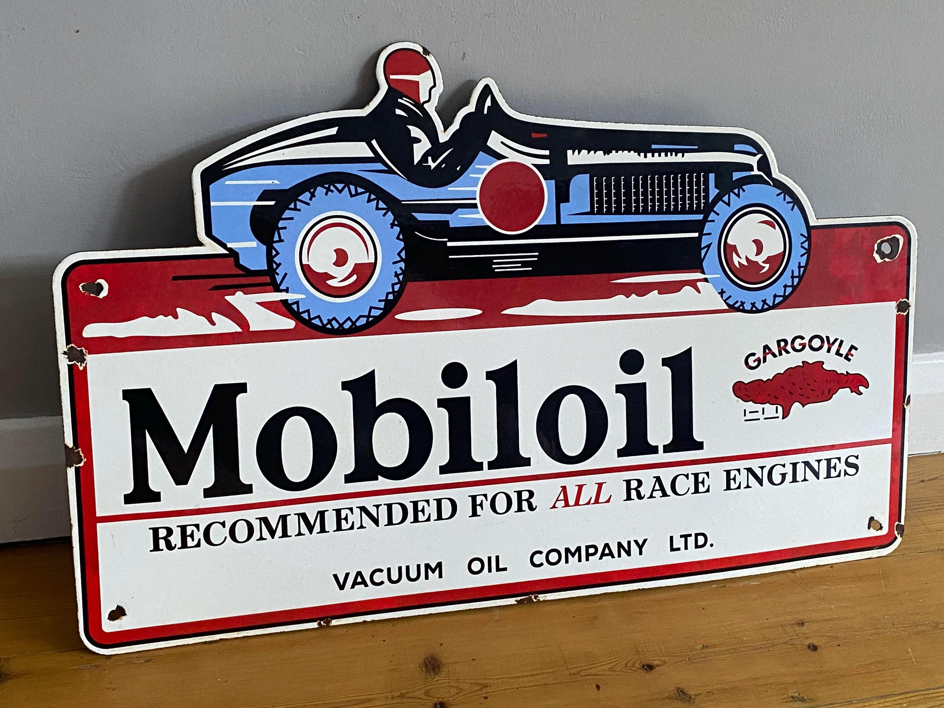 Mobiloil Gargoyle Enamel Sign: ERA Racing Car, Garage Automobilia 