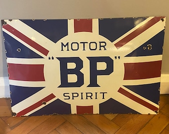 BP British Petroleum Motor Spirit Enamel Metal Wall Sign Dealership Dealer Metal Porcelain Advertising Gas Station Oil Sign Vintage Sign