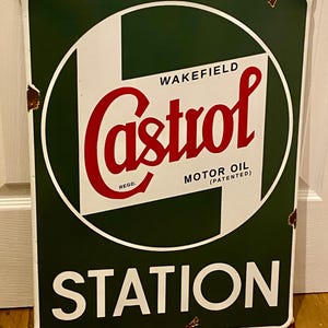 Castrol Oil Station Enamel Metal Advertising Sign Garage Oil Garage Gas Petrol Service Station Vintage Workshop Dealership Dealer Sign