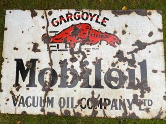 Antique Gargoyle Mobiloil Enamel Sign: Vacuum Oil Company